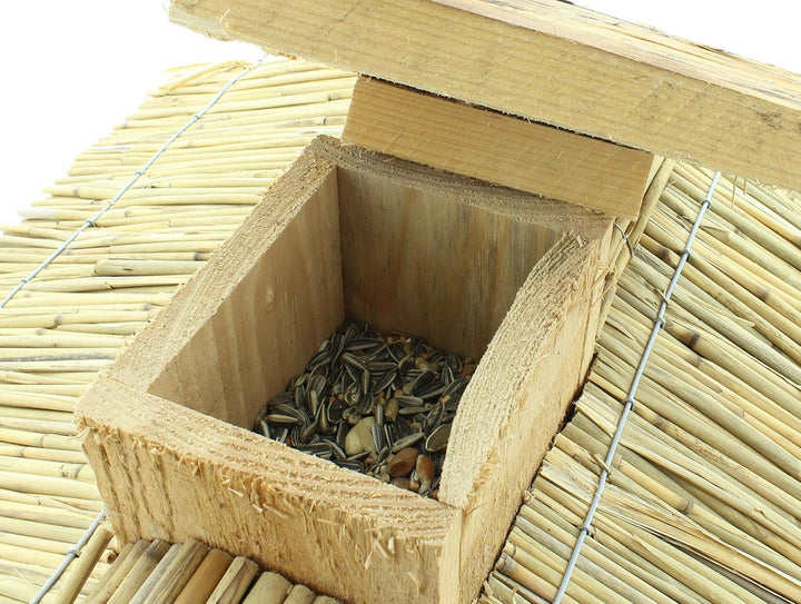 Vogelhaus Futterhaus Vogelvilla Heide aus Echtholz mit Futtersilo und Ständer XXL 145cm Höhe 60cm Br