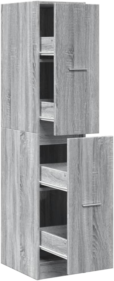 Homgoday Apothekerschrank Holzwerkstoff Grau Sonoma, 4 Schubladen, 60 kg Tragfähigkeit Model855174,