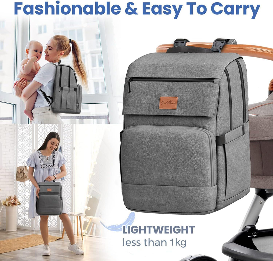 PILLANI Baby-Wickeltaschen-Rucksack – grosse Tasche für Jungen und Mädchen – Wickelrucksack – Reise-
