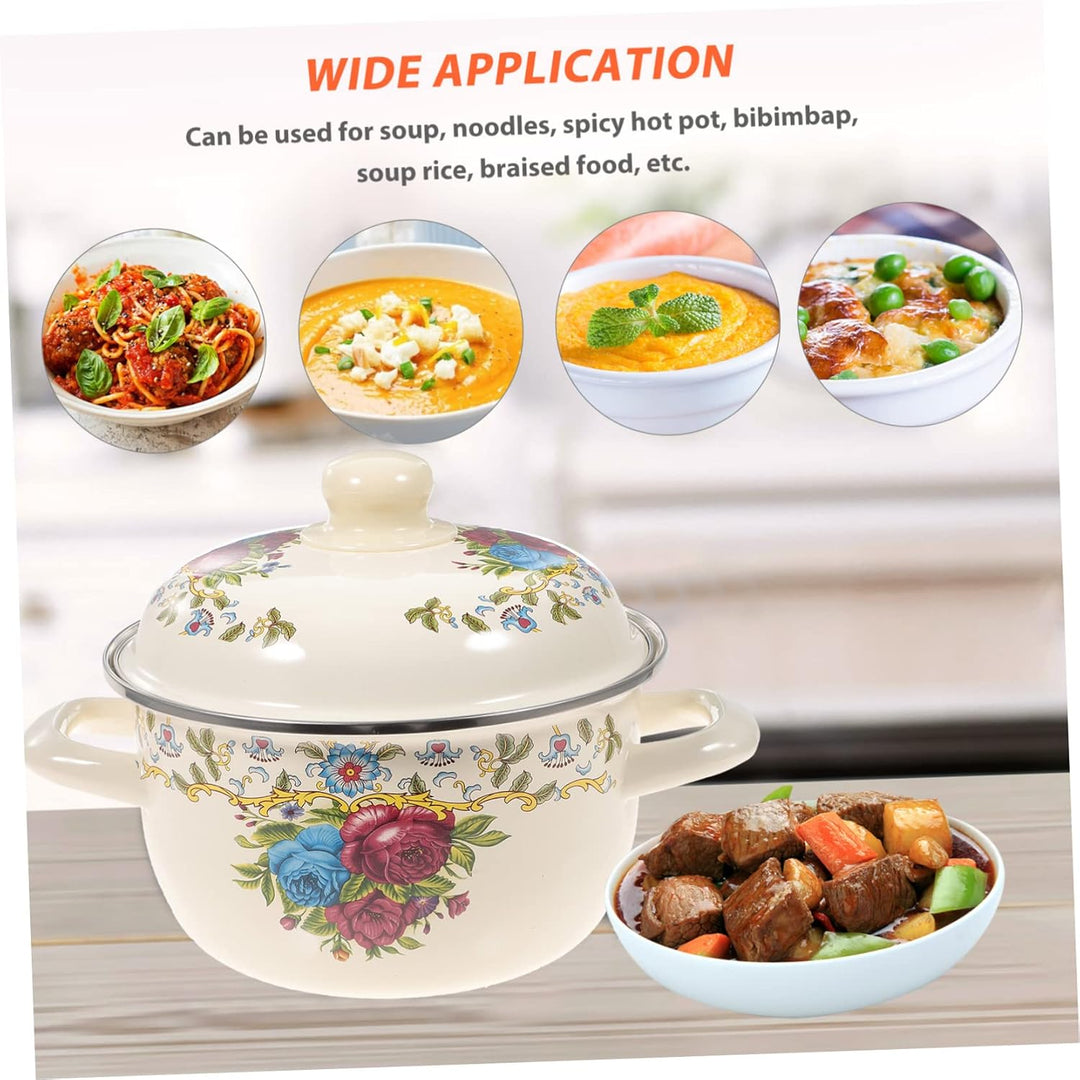 Veemoon Hitzebeständiger Retro Suppentopf aus Emaille 1Stück Kochtopf mit Deckel Dicker Haushaltssup