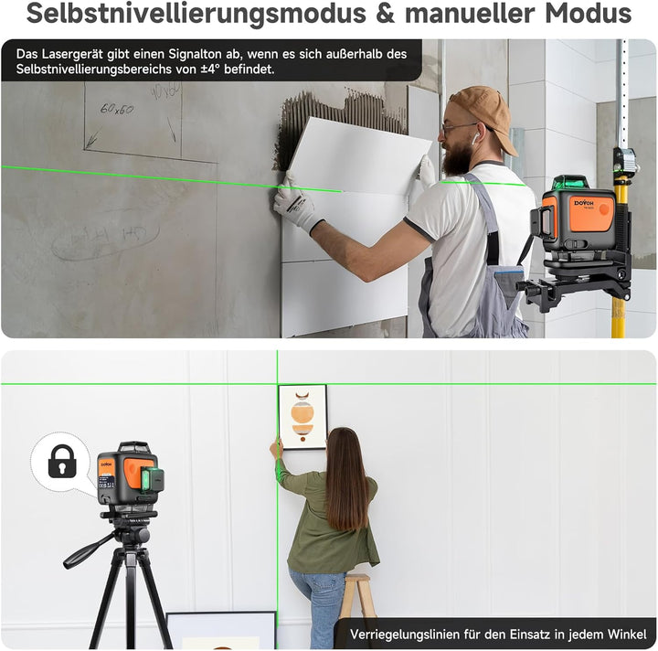 Kreuzlinienlaser Grün 4x360°, DOVOH 4D Linienlaser kreuzlaser nivelliergerät selbstnivellierend, 16