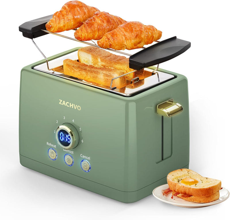 Toaster 2 Scheiben - ZACHVO Toaster mit Brötchenaufsatz, 6 Bräunungsstufe - 850W Toaster mit Herausn