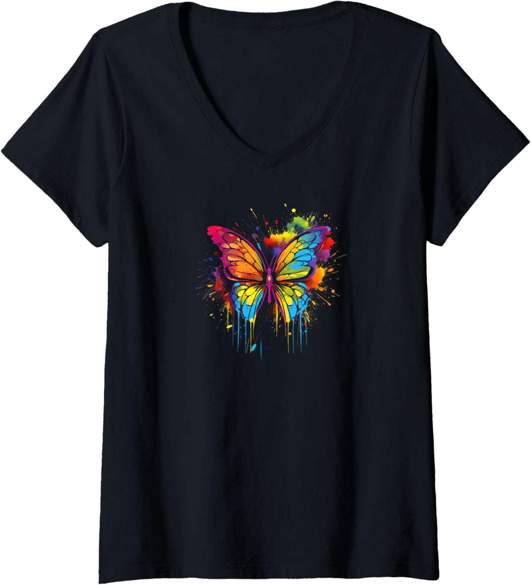 Schmetterling Kunst T-Shirt mit V-Ausschnitt