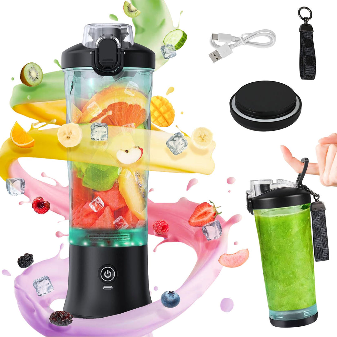 Tragbarer Mixer 600ml Smoothie Maker to Go, Tragbarer Entsafter mit 6 Klinge und USB Wiederaufladbar