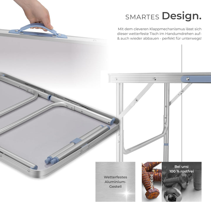 tectake® Klapptisch, Campingtisch klappbar, leicht und wetterfest, Alu Campingtisch mit Tragegriff,