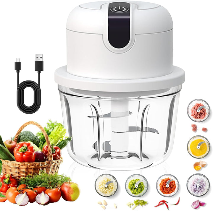 Elektrischer Küchenzerkleinerer, Zwiebelzerkleinerer elektrisch 350 ml, USB-Aufladung, kabelloser Zw