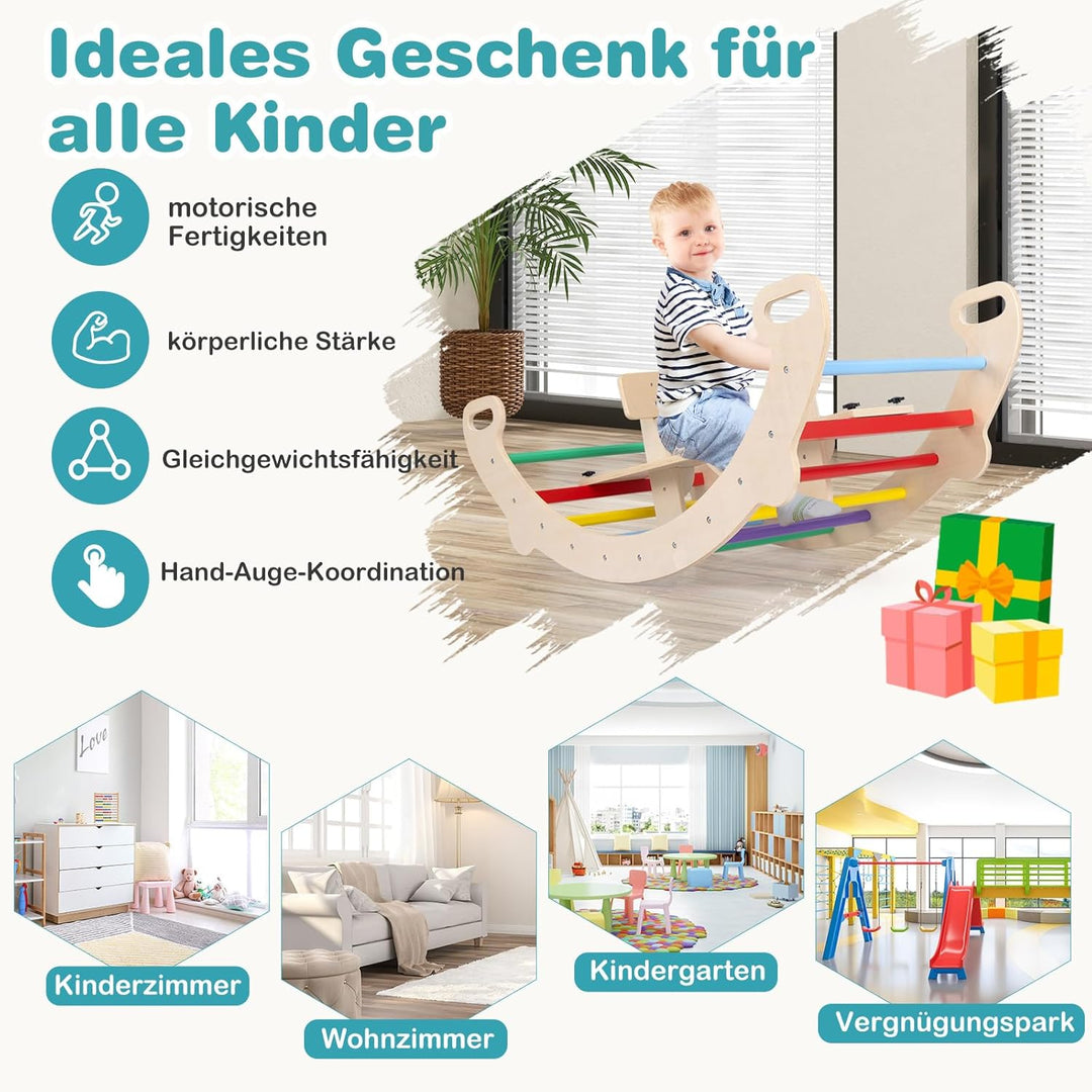 COSTWAY Kletterbogen, mit abnehmbarem Sitz, 4 in 1 Klettergerüst Indoor zum Wippen, Schaukeln, Klett