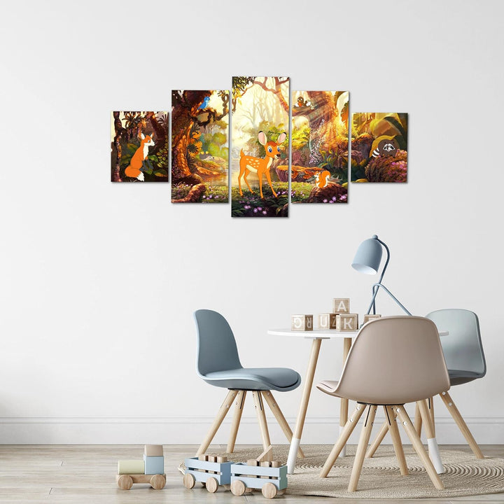 Runa Art Wandbilder Kinderzimmer Wald 5 Teilig Bild auf Vlies Leinwand Deko Babyzimmer Spielzimmer W