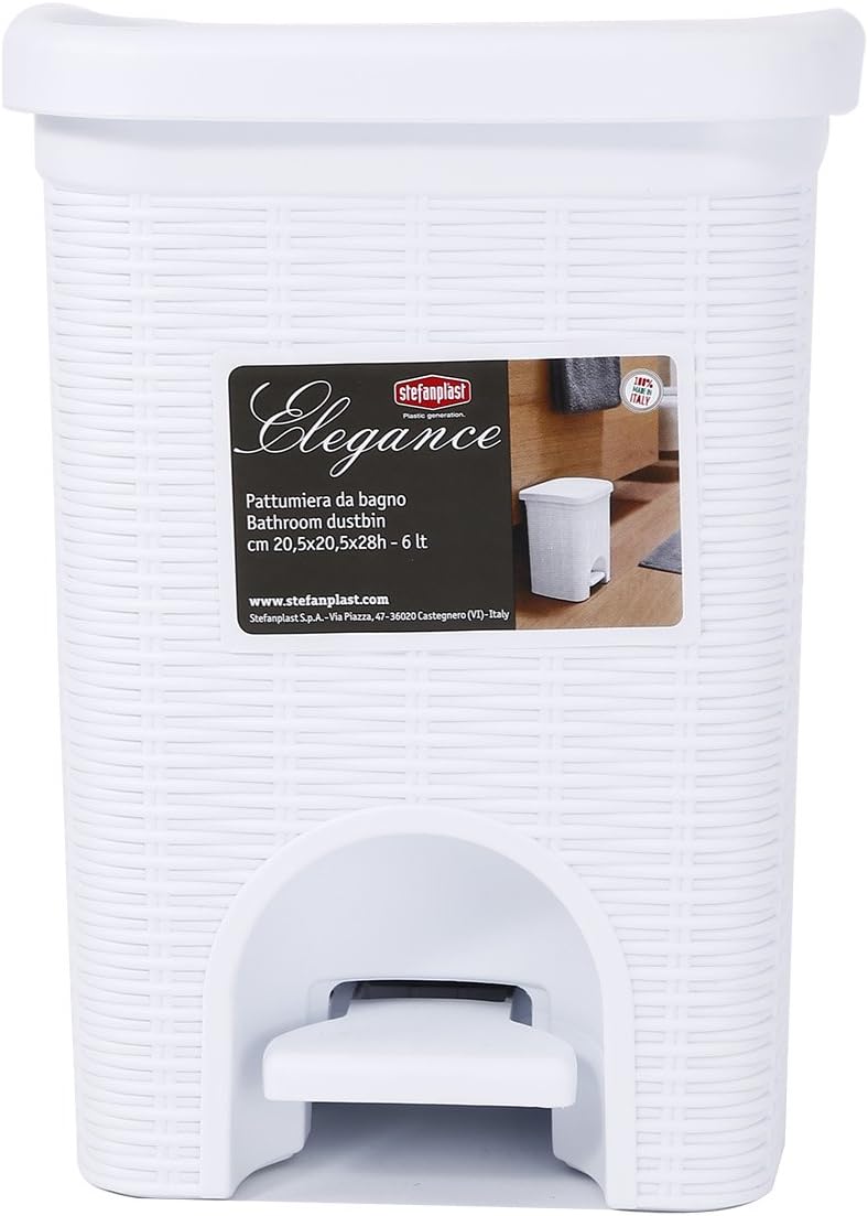 Stefanplast 30100 Abfalleimer, In Rattanoptik aus Kunststoff, 20,5 x 20,5 x 28 cm Weiss/Flyaway Orch