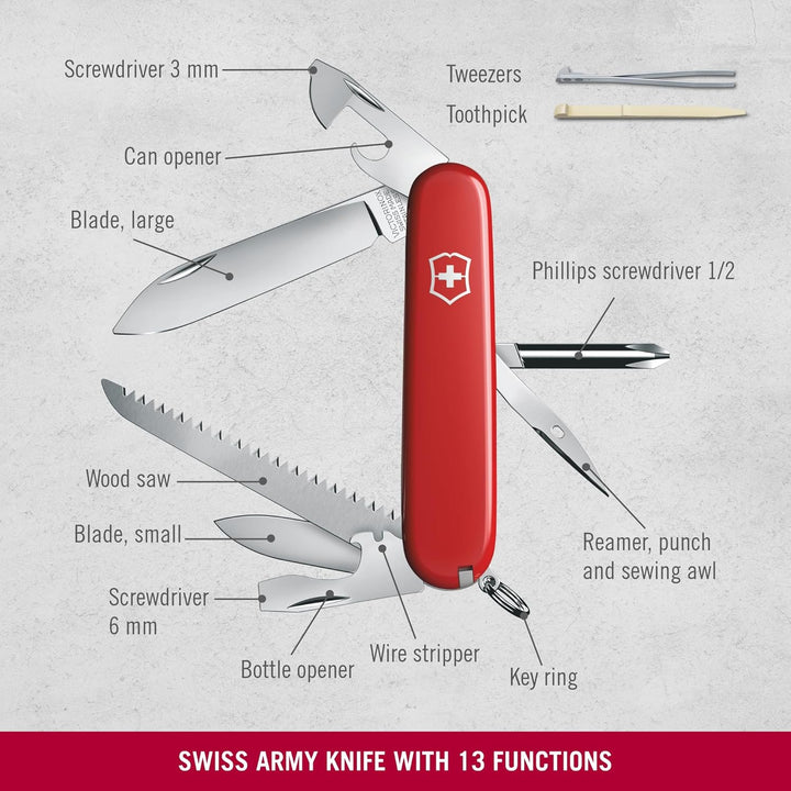 Victorinox Schweizer Taschenmesser Hiker, Swiss Army Knife, Multitool, 13 Funktionen, Klinge, Dosenö