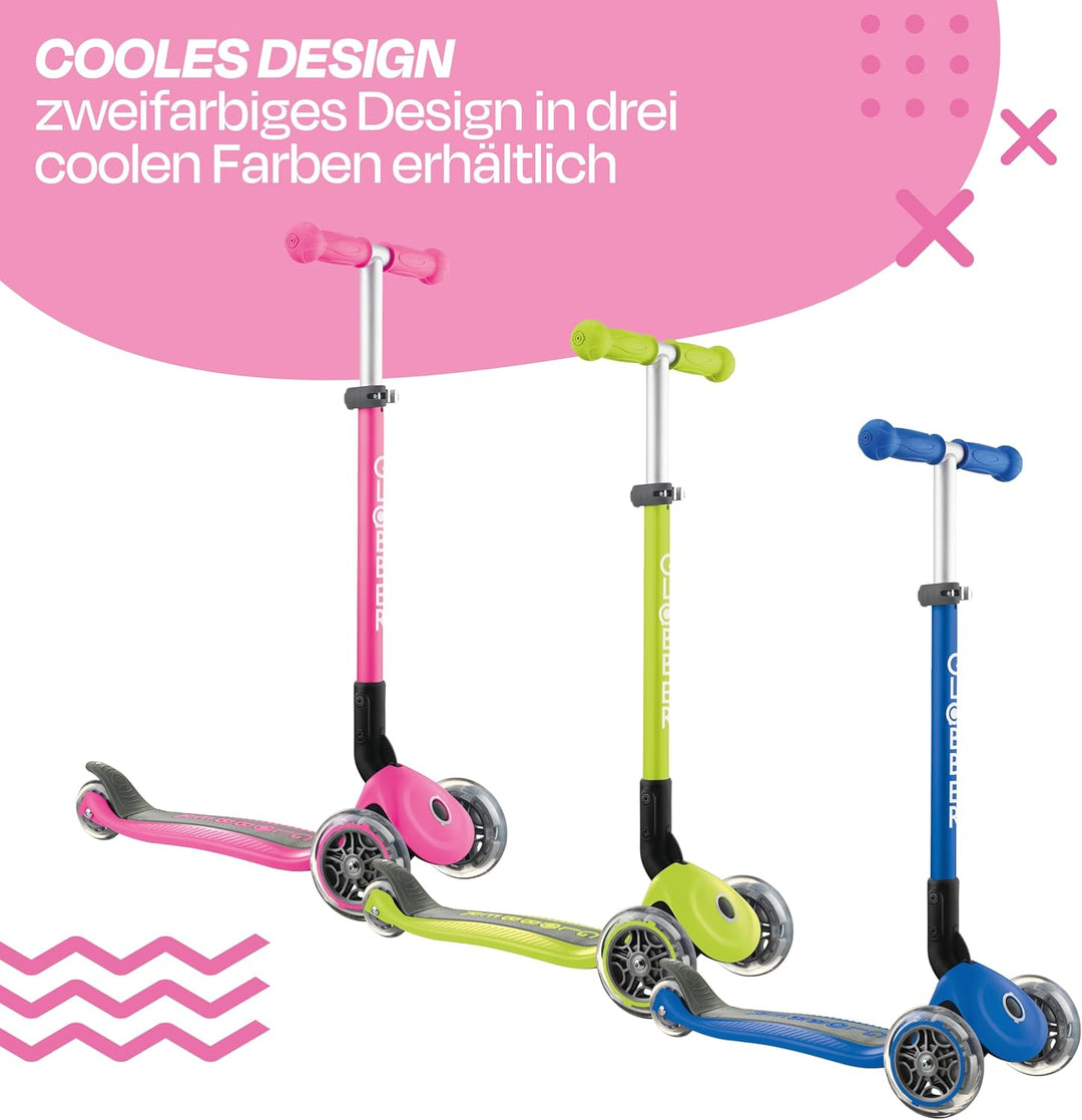 GLOBBER Primo Foldable – Tretroller Kinder, 120/80 mm, ABEC 5, 3-rädrig, höhenverstellbar Einheitsgr