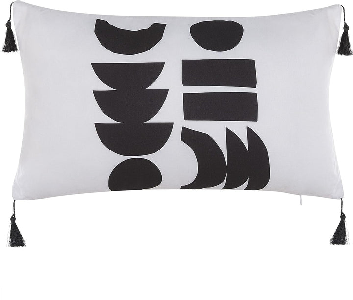 Dekokissen 2er Set Weiss / Schwarz mit Fransen 30 x 50 cm Glamour Modern Liriope