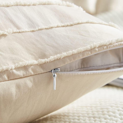 AShanlan Boho Bettwäsche 155x220 Beige Getuftet Stickerei Gestreift Bohemian Style Bettbezug Super W