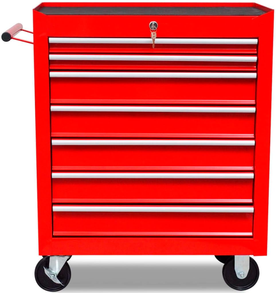 vidaXL Werkstattwagen 7 Fächer Werkzeug Rollwagen Werkzeugwagen Werkzeugkiste 7 Schubladen Rot, 7 Sc