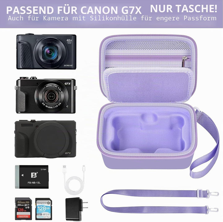 Kameratasche für Canon PowerShot SX740/SX720/G7X Mark III/II, 4K Digitalkamera, mit gepolsterter Tre