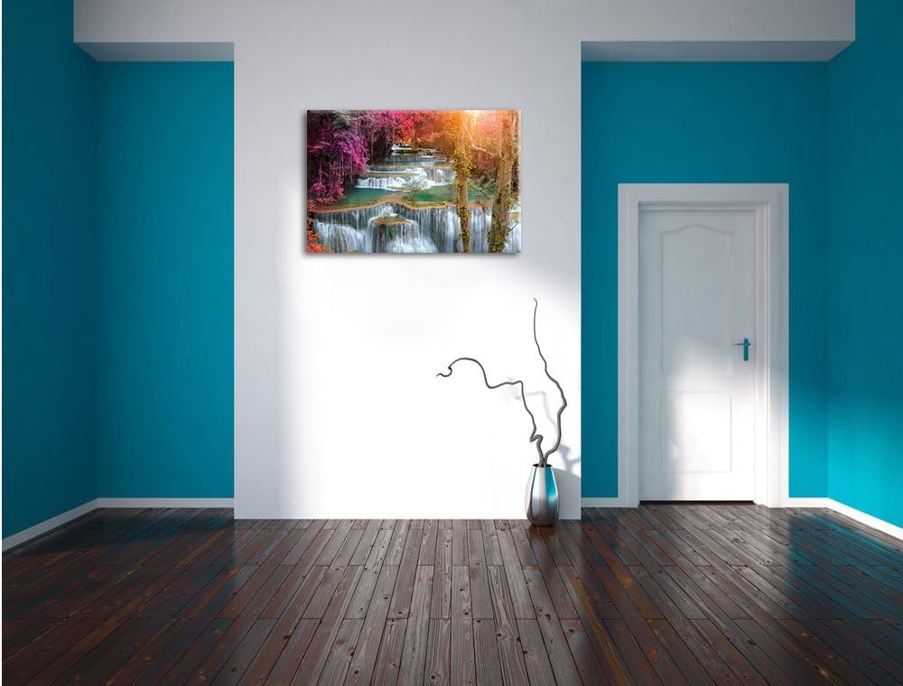 Pixxprint Wasserfall im Regenwald als Leinwandbild/Grösse: 100x70 cm/Wandbild/Kunstdruck/fertig besp