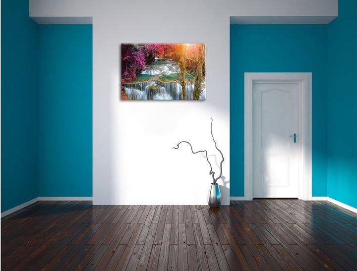 Pixxprint Wasserfall im Regenwald als Leinwandbild/Grösse: 100x70 cm/Wandbild/Kunstdruck/fertig besp
