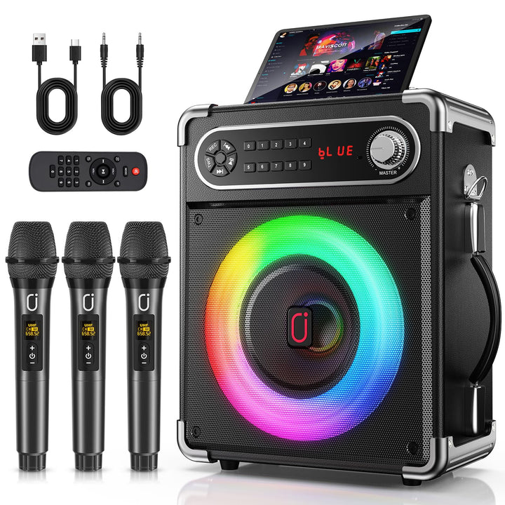 JYX Karaoke Maschine, Karaoke Anlage mit 3 Mikrofonen, Tragbare Bluetooth 5.3 Karaoke Box, 80W PA An
