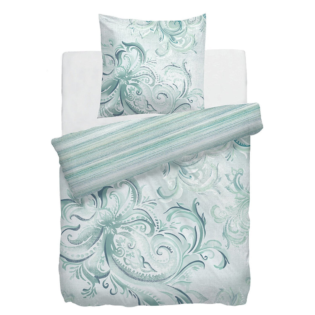 Heckett Lane Wendebettwäsche 100% Baumwolle Mako-Satin Senna 135x200 (80x80) Grün