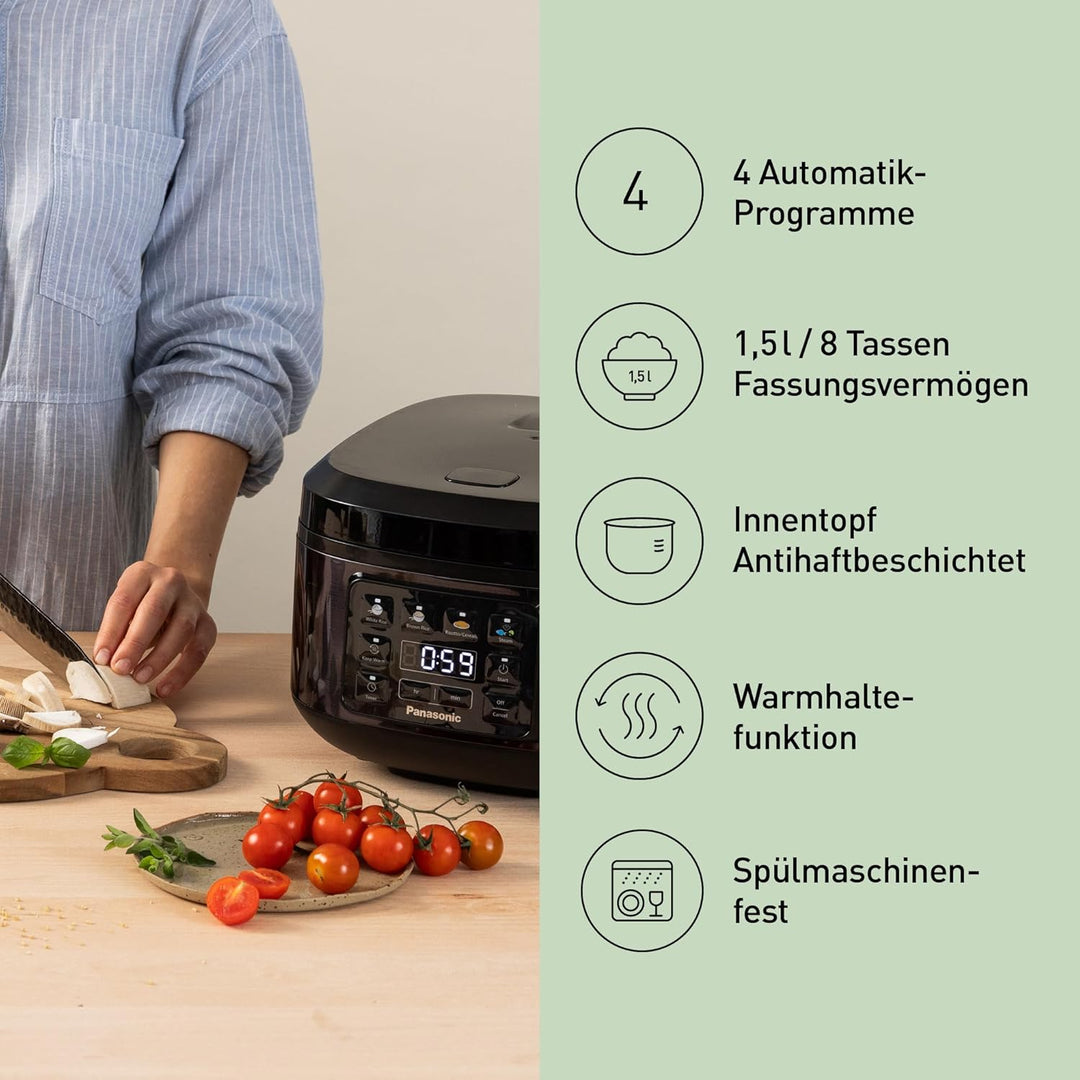 Panasonic SR-DA152KXE Automatischer Reiskocher mit Dampfgarer, Fuzzy-Logik, Wasserverhältnisanzeige,