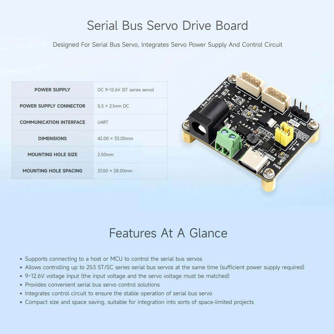 Waveshare 2PCS Serial Bus Servo Driver Board, Integrates Servo Power Supply & Control Circuit, Appli