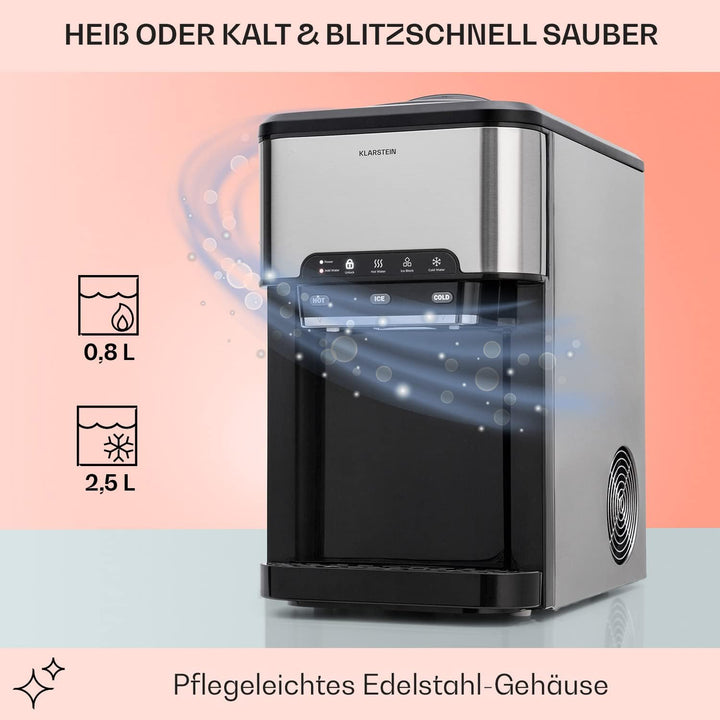 Klarstein Eiswürfelmaschine für Zuhause Camping Gastro, Schnelle Mini Eiswürfelmaschine Klein, Profi