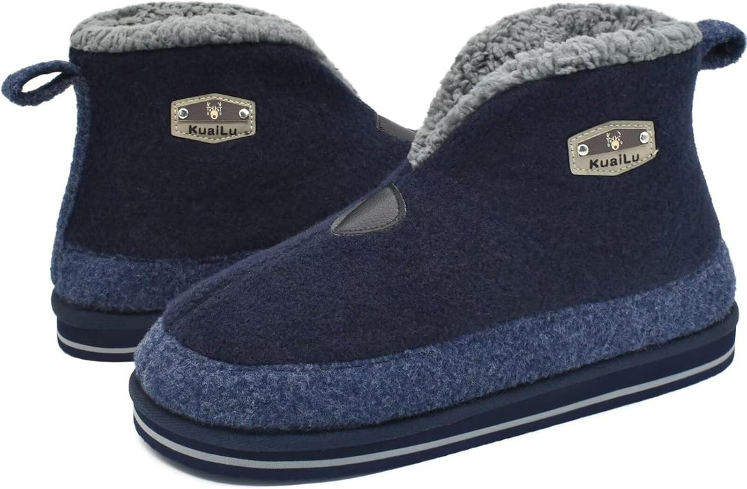 KuaiLu Hausschuhe Boots Herren Winter Filz Hausstiefel Warm Plüsch Flauschige Fell Hüttenschuhe Kusc