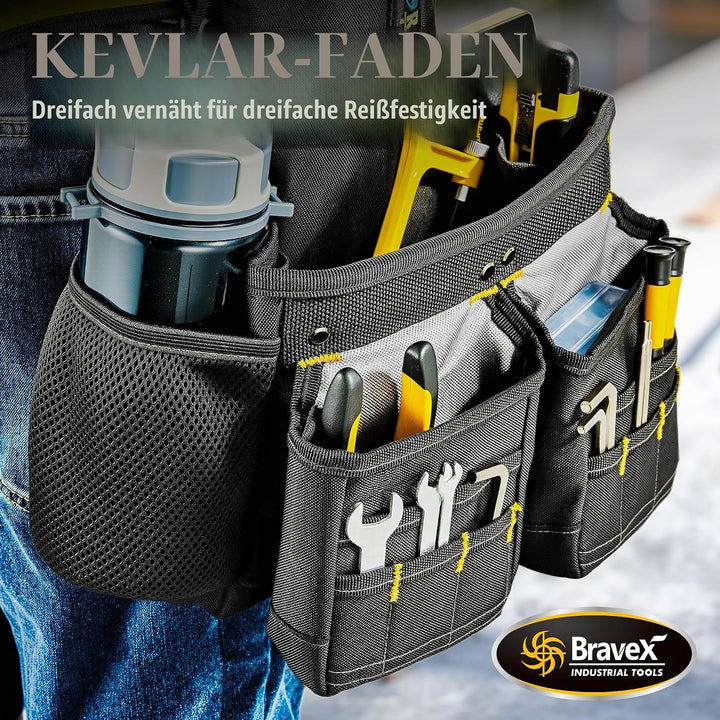 Bravex Tool Belt Suspenders - Pro Ultra Anti-wear 20 Bags Y-Style Tool Belts 5 Combo Apron Tool Pouc