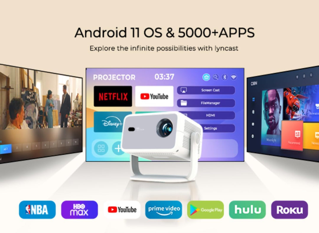 Smart Beamer Integrierte Apps 12000 Lumens Native 1080P 4K kompatibel, Autofokus Keystone Mini Proje