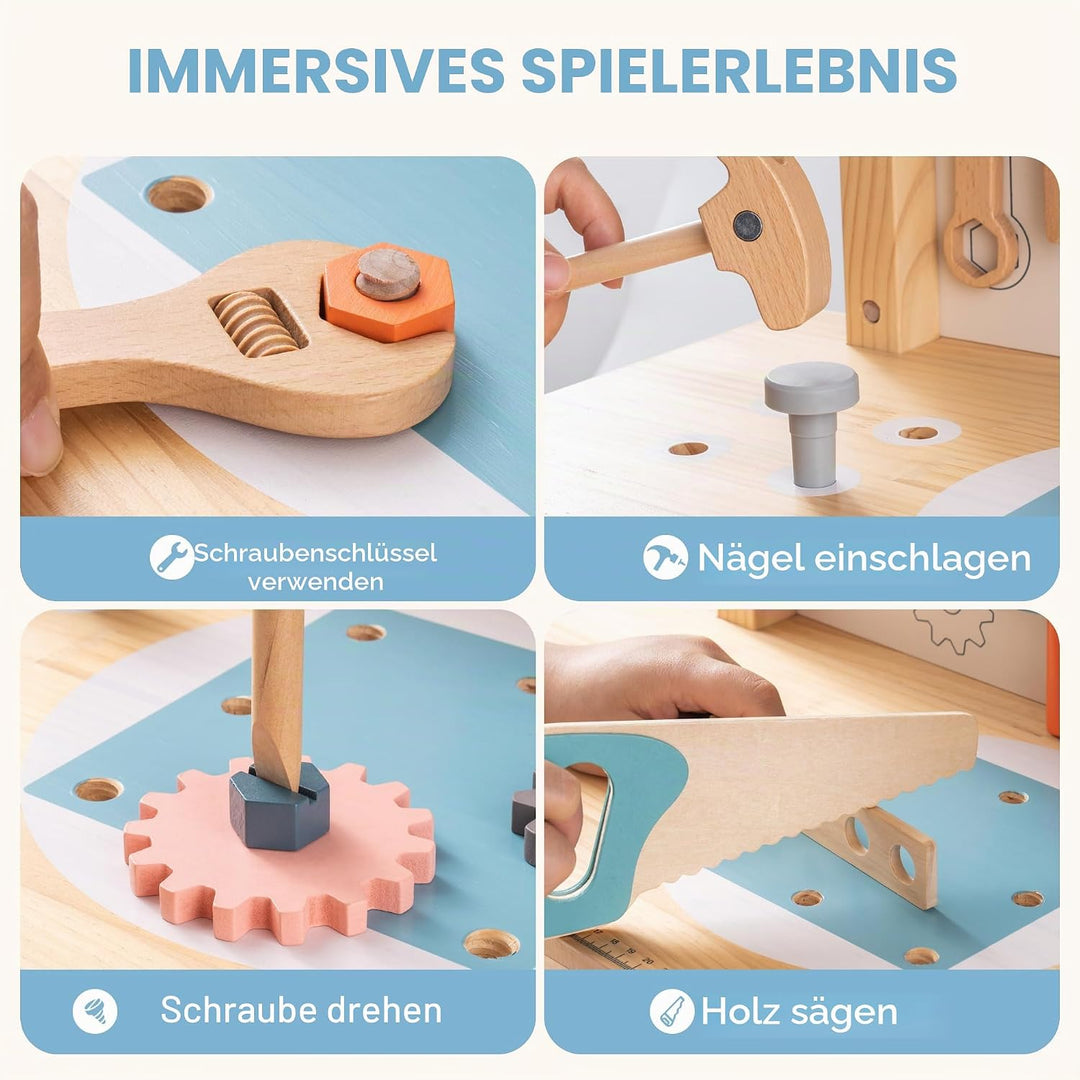 ROBUD Holz Werkbank für Kinder,Werkzeugbank Spielzeug, ab 3 4 5 6 7 Jahre