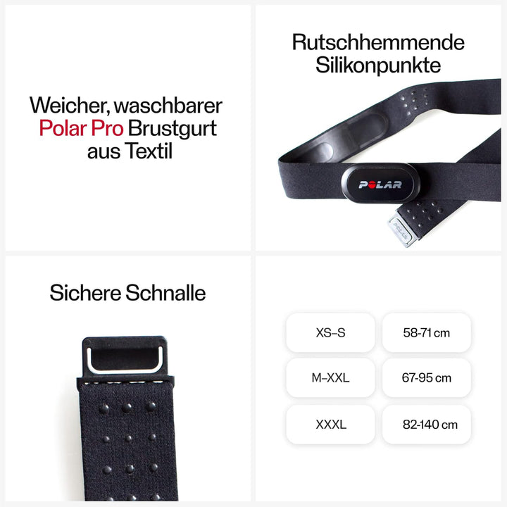 Polar Gurt zum Wechseln für Sensoren H9, H10, Verity Sense Pro Strap Brustgurt H9 + H10 3XL Schwarz