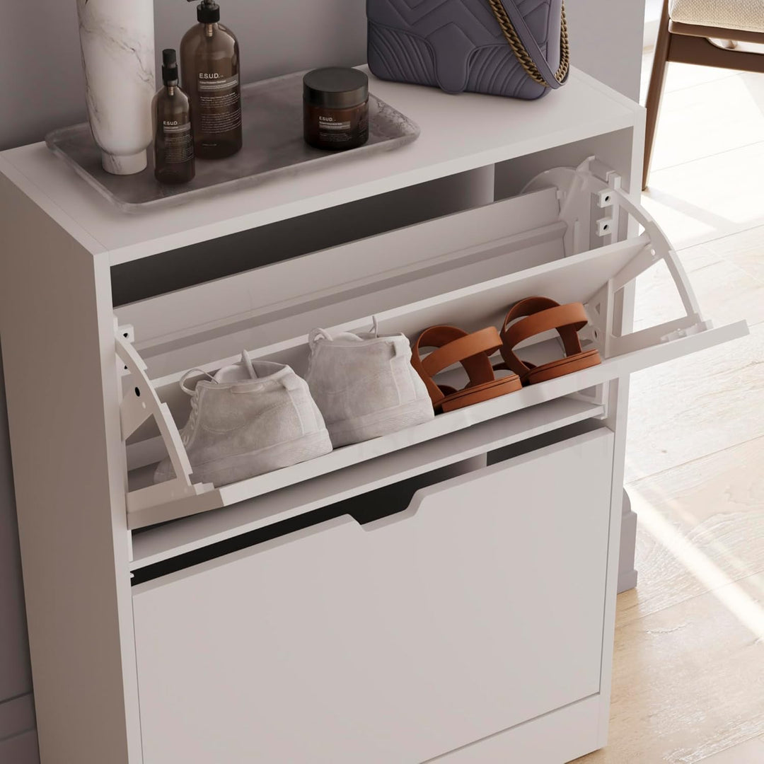 Vida Designs Schuhschrank mit 2 Schubladen, platzsparender Schuhschrank mit 2 Klappschubladen, für F