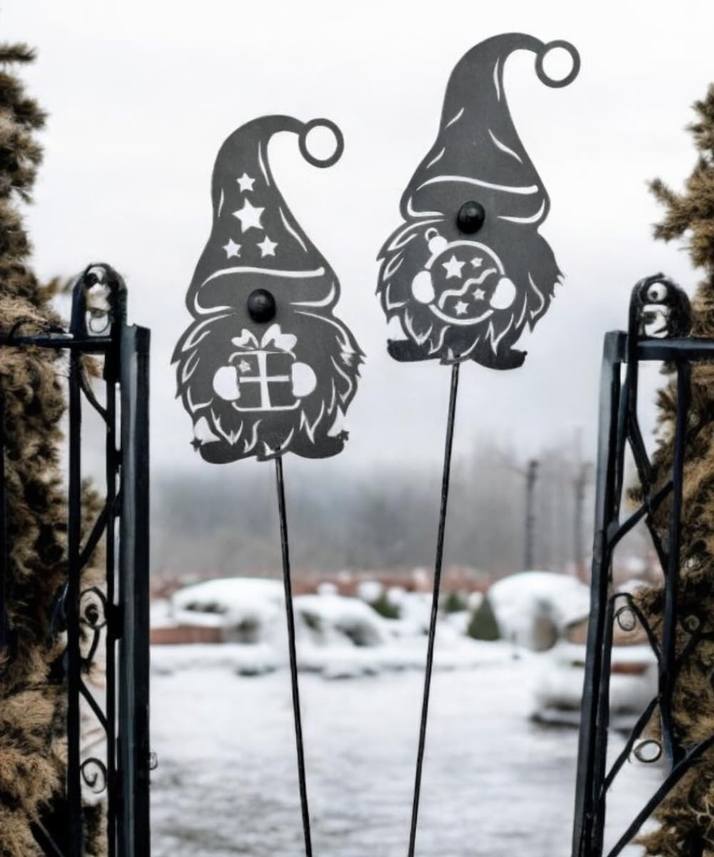 Terma Stahldesign Set Winterzwerg grau 120cm zweier Made in Germany Gartenstecker Outdoor rost deko