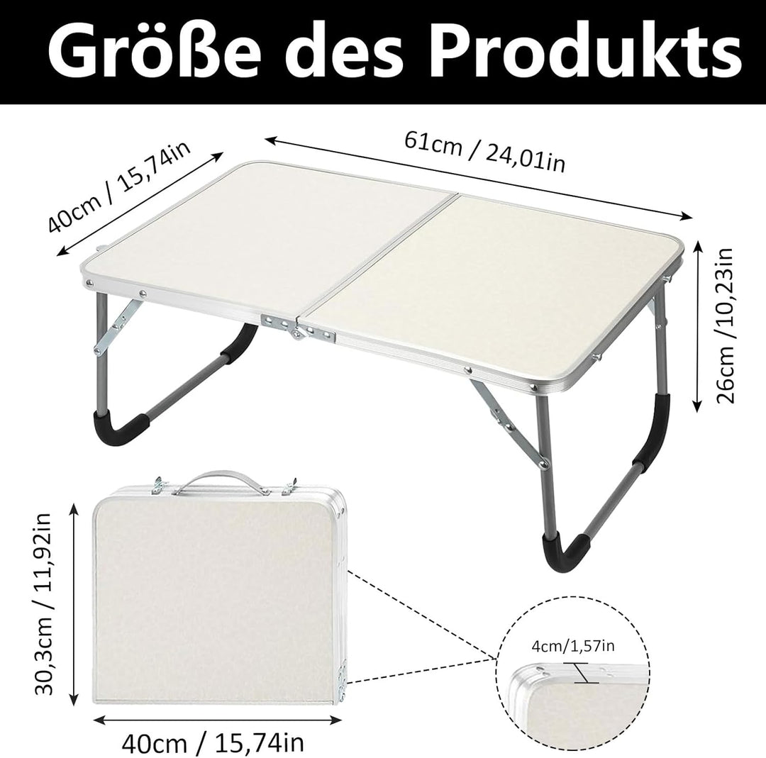 Kleiner Klapptisch, 61 x 40 x 26 cm Aluminium Laptoptisch Klappbar, Tragbar Betttablett Klappbar mit