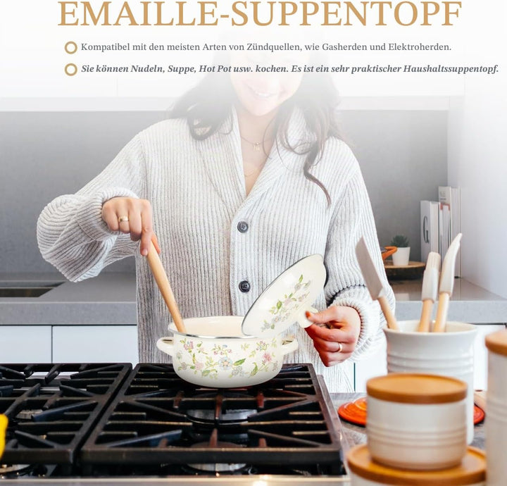 ABOOFAN Emaille-suppentopf Binauraler Eintopftopf Haushaltssuppentopf Flachboden- Suppentopf Emaille