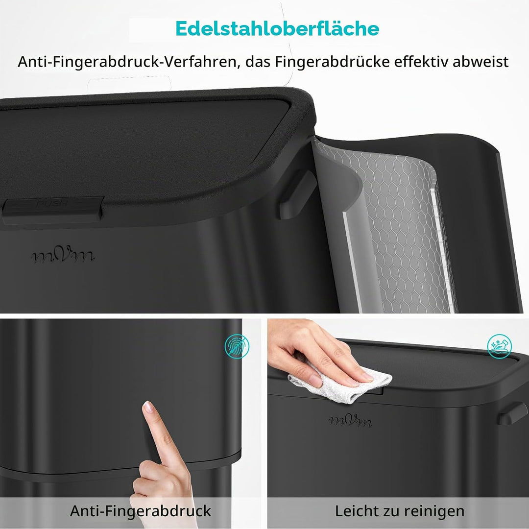 mVm Mülleimer Küche,70 Liter Mülltrennsystem,Mülleimer mit deckel,Gross,Edelstahl Drückmülleimer für