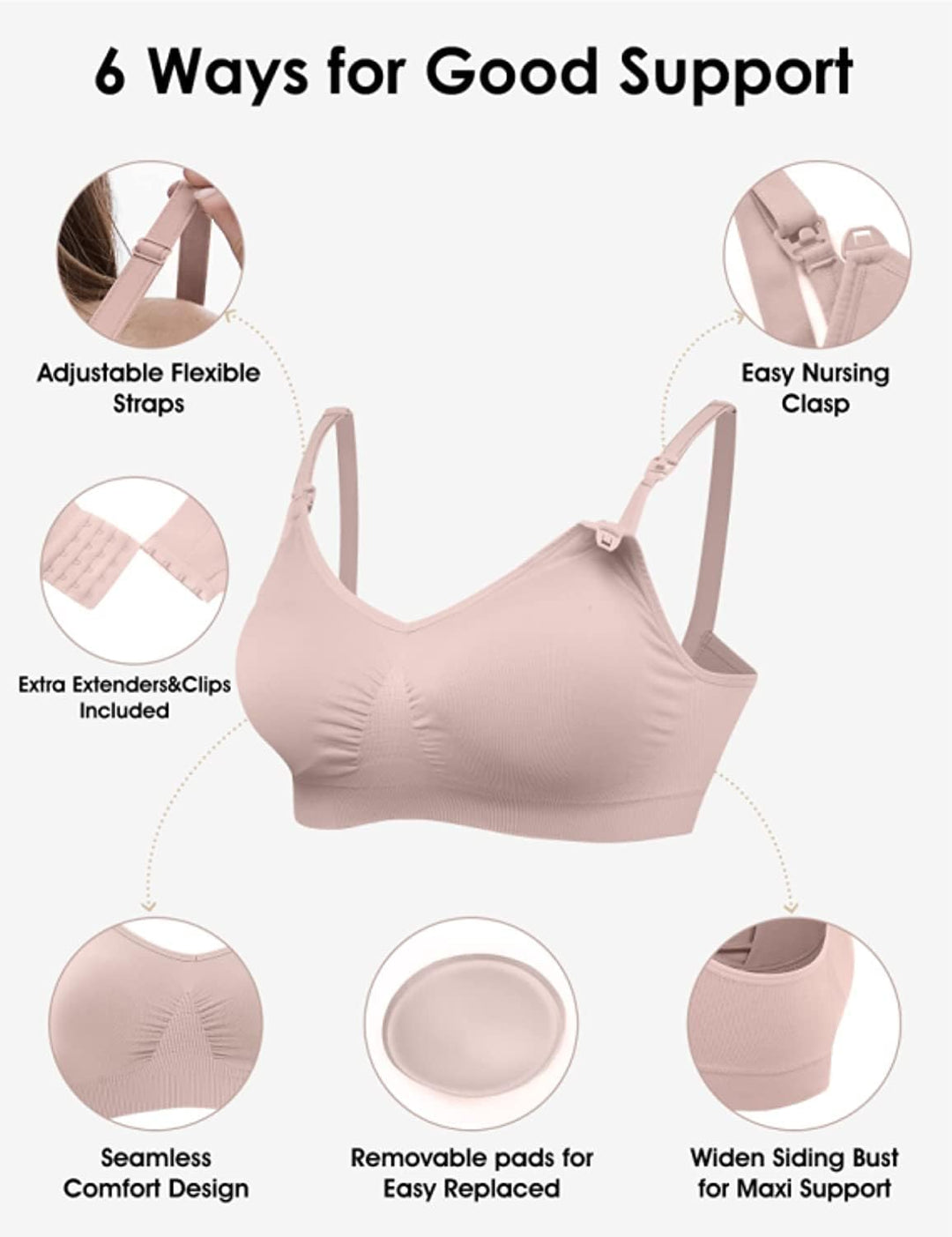 HOFISH Schwangerschafts-BHs, Bralette, Grösse S-XXL, mit extra BH-Verlängerungen und Clips, 3 Stück,