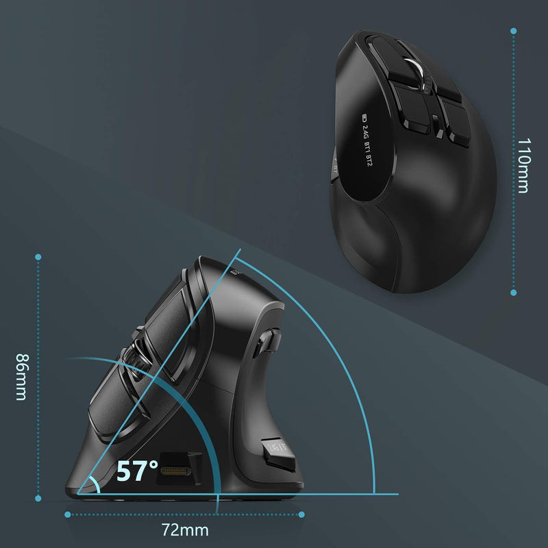 seenda Vertikale Ergonomische Kabellose Maus(Dual Bluetooth +2.4G Wiederaufladbare Gaming Funkmaus,