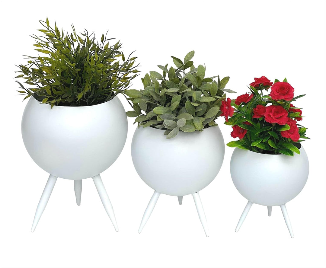 DanDiBo Blumenhocker Metall mit Topf Weiss Blumenständer 96259 3er Set Blumensäule Modern Pflanzenst