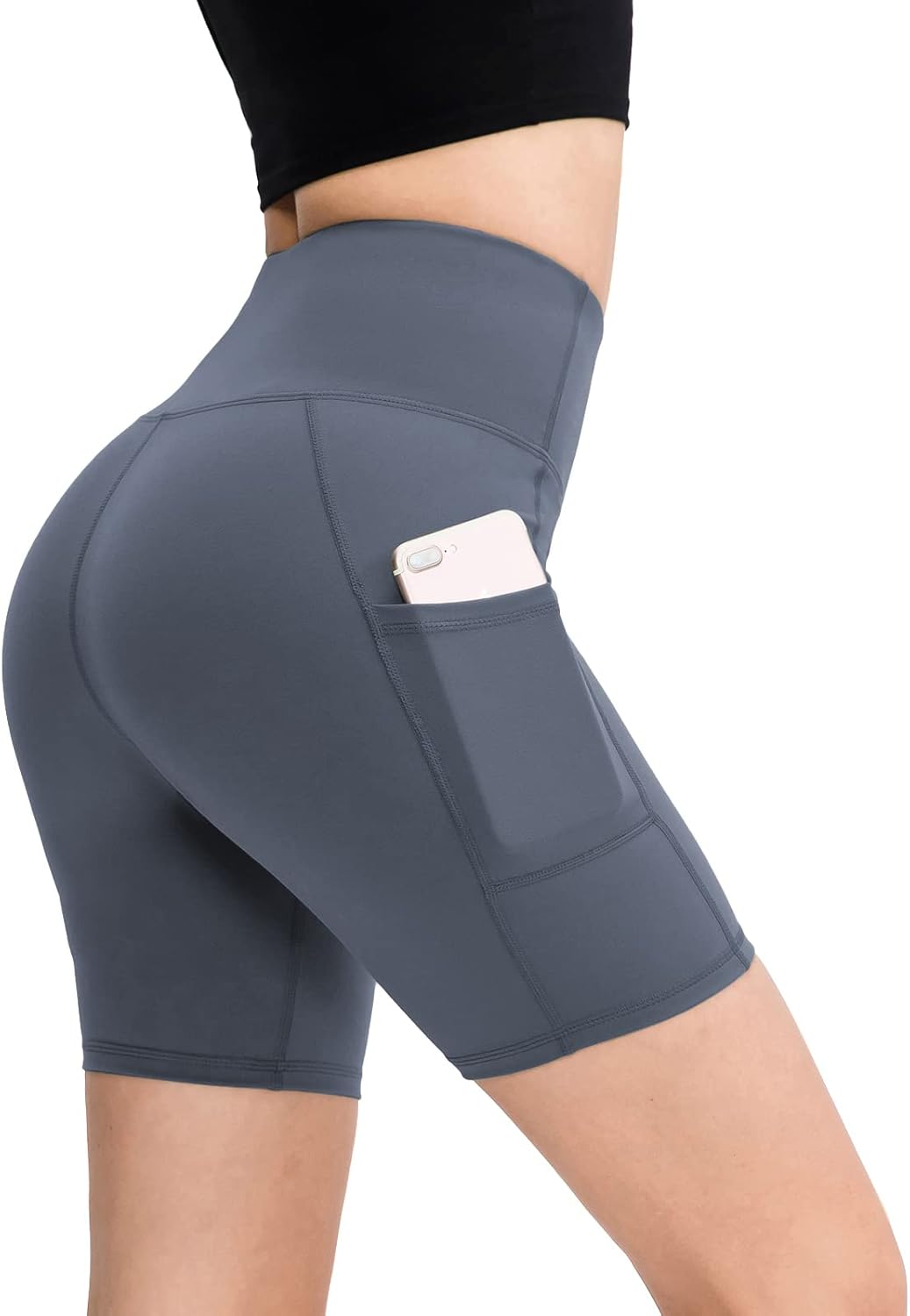 HomyComy Damen Sporthose Kurze Hohe Taille Yogahose Leggings für Sommer Leggins Radlerhose Fitness H