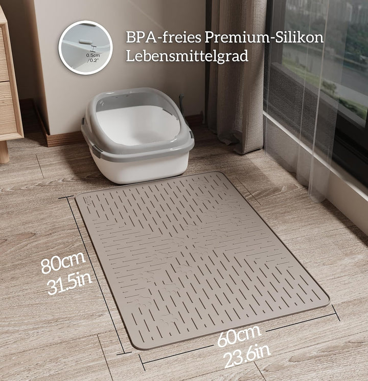 OHMO Katzenklo Matte aus Premium-Silikon 80x60cm Gross, Wasserdicht und BPA-Frei Katzenstreu Matte,