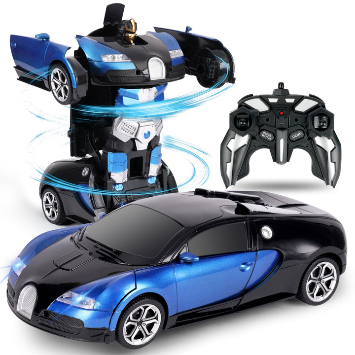 HOTUT Ferngesteuertes Auto, 1:18 Transformer Roboter mit 2.4GHz Fernbedienung, Polizeiauto für Junge
