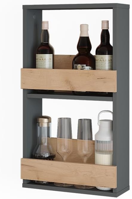 Vicco Weinglasregal Repose, Goldkraft Eiche/Anthrazit, 40 x 72 cm, zur Wandmontage mit Halterungen f