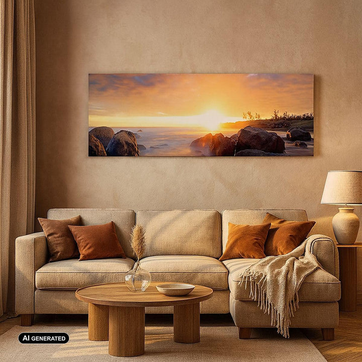 Wandbilder Dekoration Wohnzimmer Meer Strand Felsen Panorama Bilder auf Leinwand 120x50cm Leinwandbi