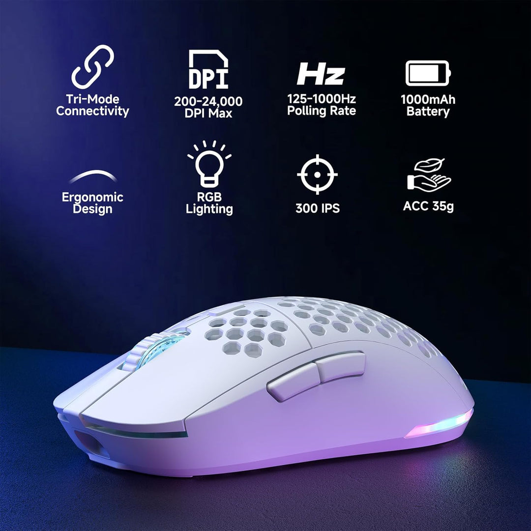 Dierya M1 Kabellose Gaming Maus, 24.000 DPI Optischer Sensor, 90g Leichtgewicht, 6 Programmierbare T