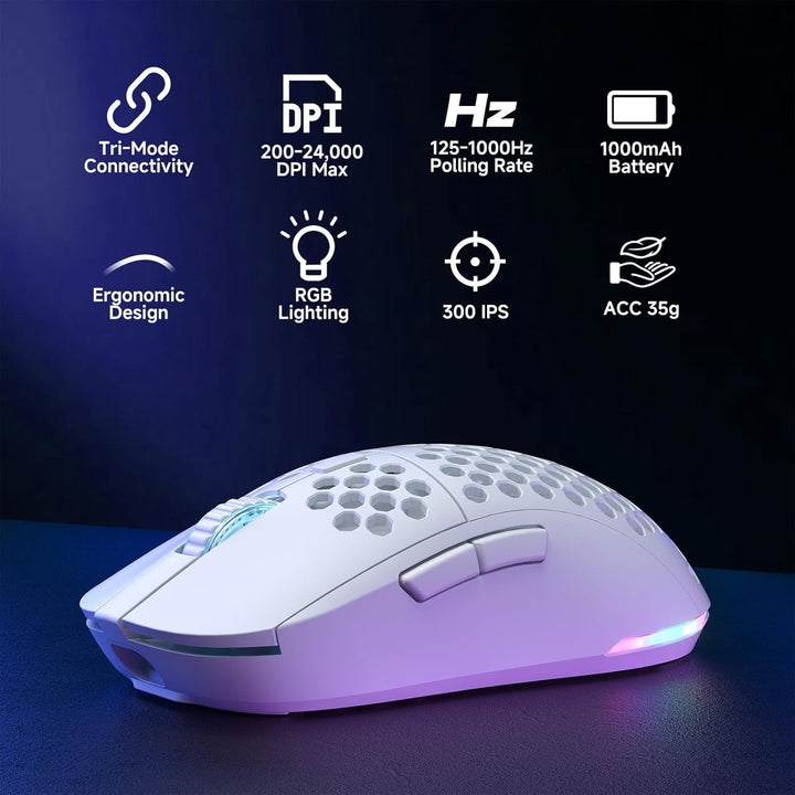 Dierya M1 Kabellose Gaming Maus, 24.000 DPI Optischer Sensor, 90g Leichtgewicht, 6 Programmierbare T