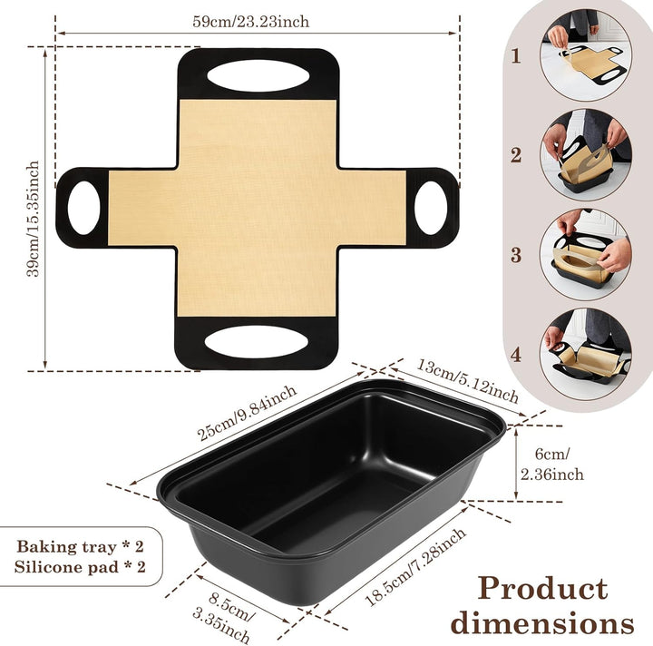 2 Stück Brotbackform Kasten, Karbonstahl Kastenform Brot 25x15x6cm mit 2 Backmatte, BPA-frei Antihaf