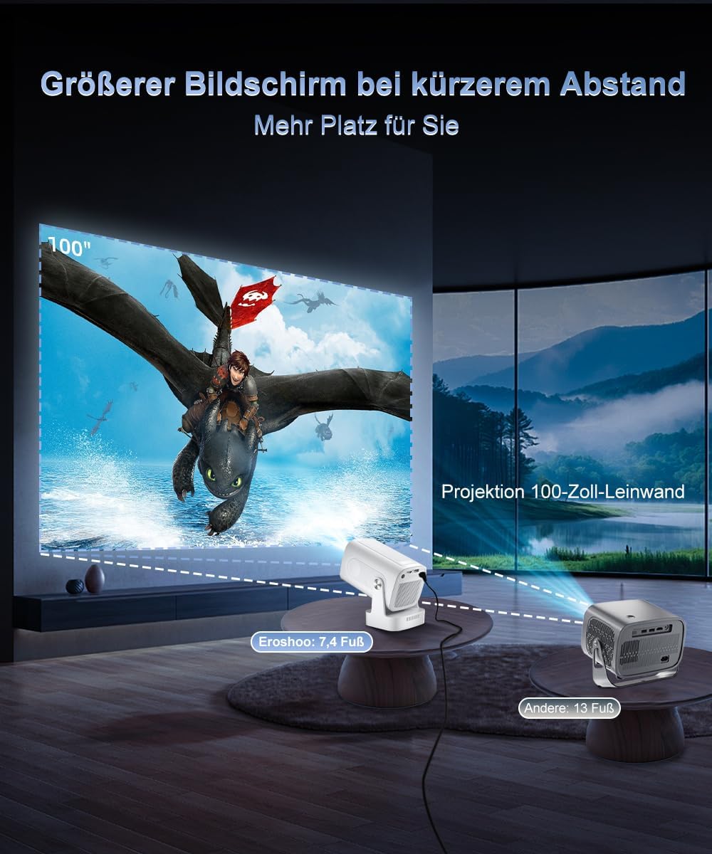 Beamer 4K HY260pro,Mini Beamer heimkino mit WiFi 6 Bluetooth 5.4,1080P Full HD mit Android TV,180° R