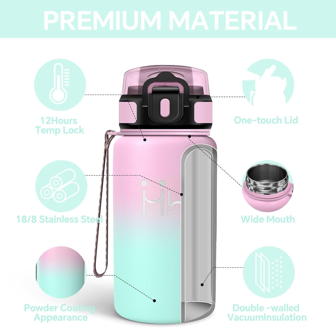 Trinkflasche Edelstahl - Thermosflasche 500ml - Trinkflasche Kinder - Flip Cover Trinkflaschen mit S