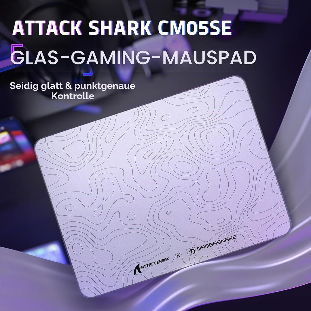 ATTACK SHARK CM05SE Verzerrtes Glas-Mauspad, 9H Härte Kratzfest, Nano-Ätzte Ultraglatte Oberfläche,